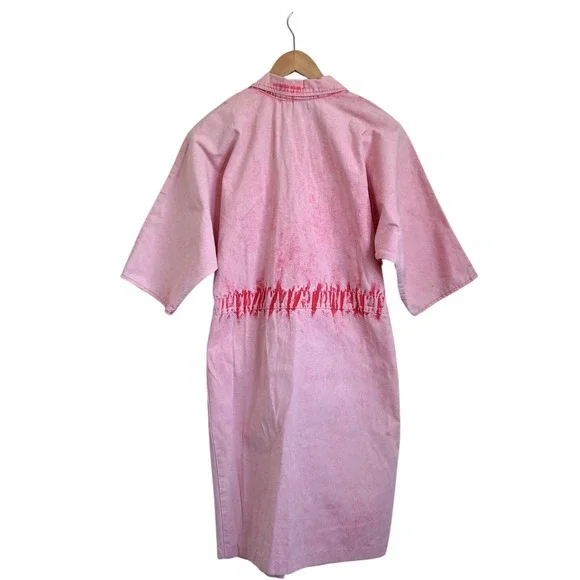Champagne West Vintage 80s Acid Wash Denim Dress Size 11 Pink Retro Rockabilly - Picture 4 of 10
